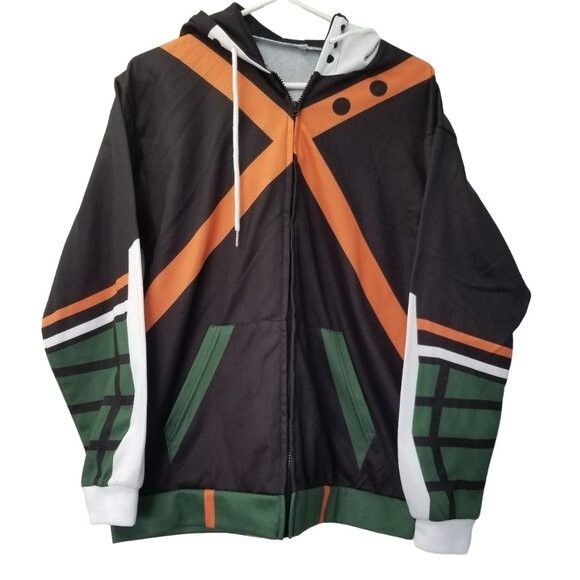 Hoodie Men's Size Large Black Orange Full Zipper Pockets - Picture 1 of 6